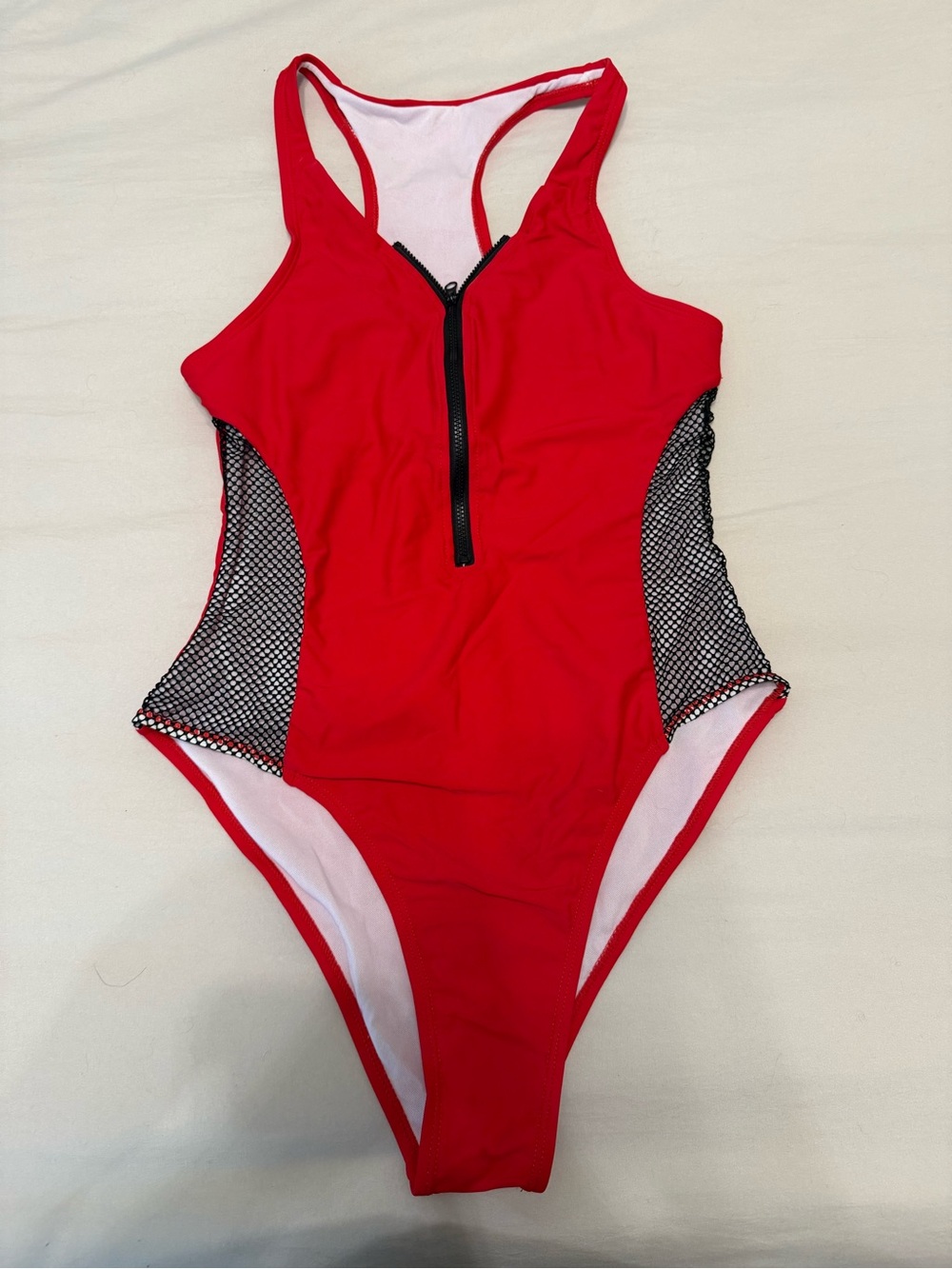 Red Modern Baywatch One-Piece Swimsuit with Front Zip - NWOT